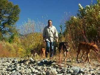 Kim	hiking with	dogs